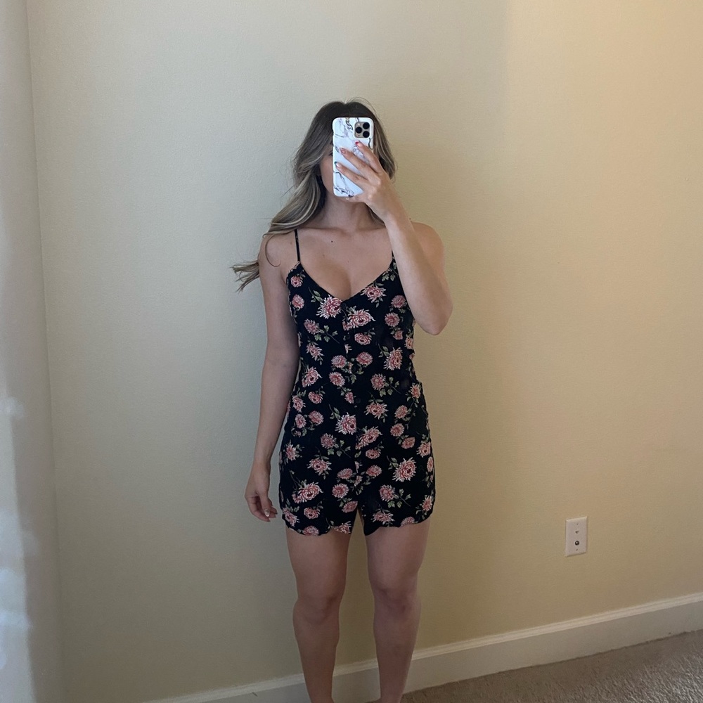 Forever 21 Black Floral Mini Dress with Pink Roses